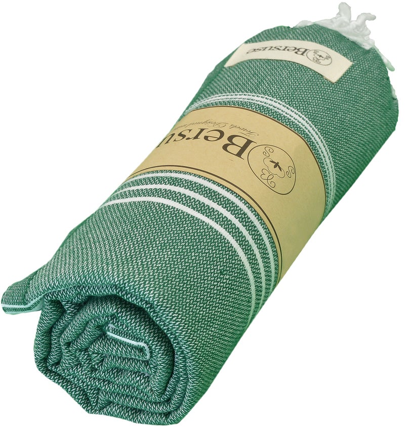 Bersuse Towels Anatolia XL Beach Blanket Throw Blanket Turkish Towel 100% Cotton Extra-Large Quick-Dry Lightweight Premium Peshtemal Towel - 61x82 Inches, Forest Green - Image 4